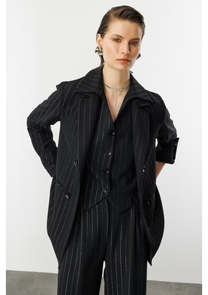 Kol Detaylı Sim Çizgi Ceket-Siyah