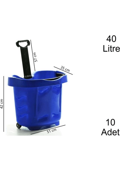 Tekerlekli Plastik Market Alışveriş El Sepeti 40 Litre Mavi 10 Adet