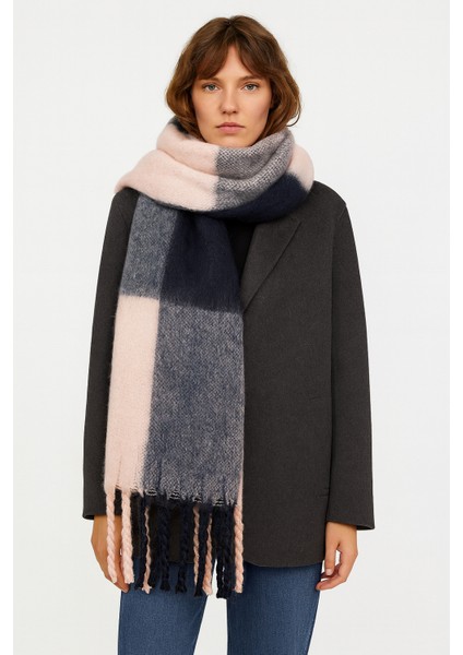 Unisex Puffy Ekoseli Şal Atkı 45X220 cm