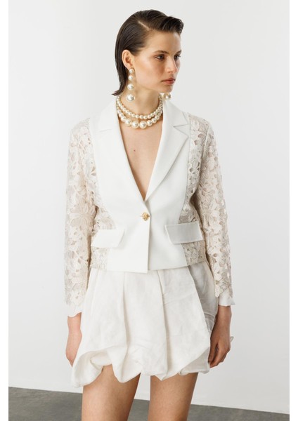 Dantel Detay Kısa Ceket-Kemık indirimleri