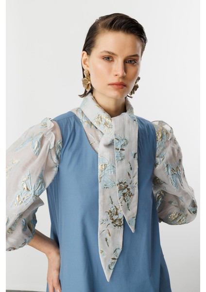 Eteği Volanlı Uzun Elbise-Indigo