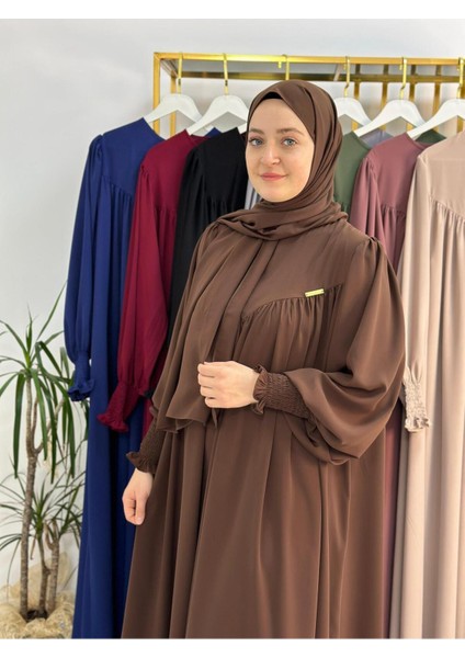 Sallı ,önü V Model Büzgülü Tesettür Elbise Takım ,ferrace,abaya, Hicab,hac ve Umre Için Uygun Kahve fiyatları