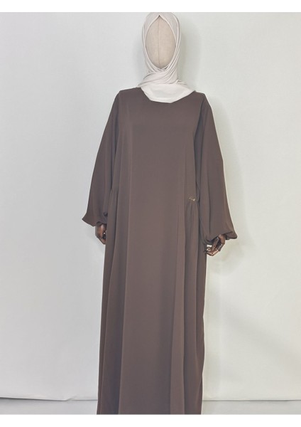 Yandan Robalı,tesettür Bol Elbise,hac ve Umre Için Uygundur Medine Ipegi Kumas Kahve Renk modelleri