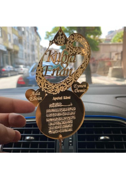Kişiye Özel Kalpli Ayetel Kürsi Pleksi Araba Dikiz Aynası Süsü