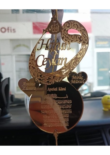 Kişiye Özel Kalpli Ayetel Kürsi Pleksi Araba Dikiz Aynası Süsü fiyatları