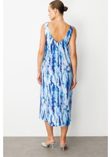 Batik Desenli Sırt Detay Elbise-Indigo