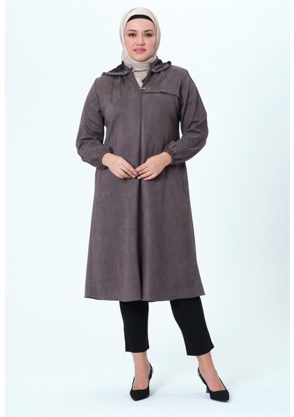 Beyzanur Kadın Büyük Beden Süet Kumaş Kapüşonlu Spor Mevsimlik Kap