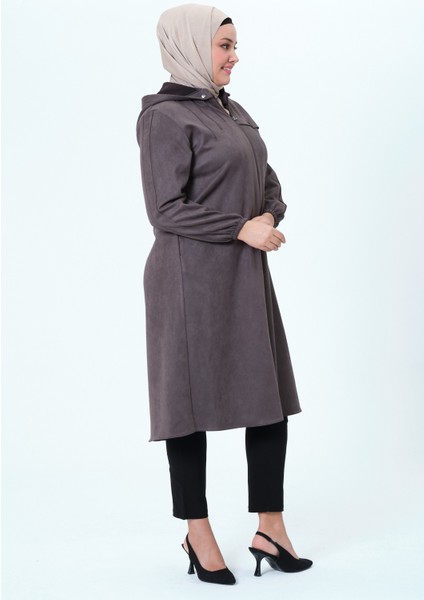 Beyzanur Kadın Büyük Beden Süet Kumaş Kapüşonlu Spor Mevsimlik Kap fırsatları