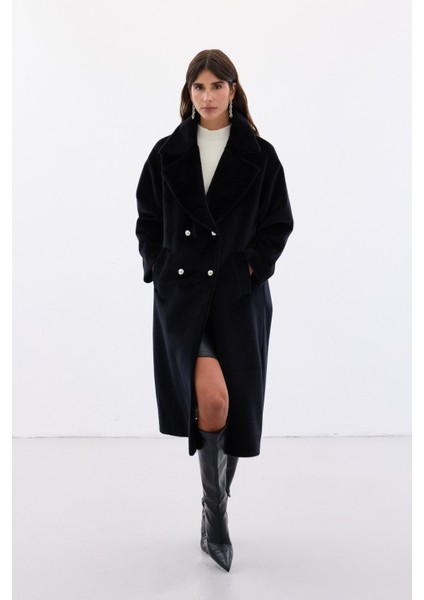 Düğme Detaylı Uzun Kaban - Siyah fiyatları