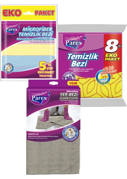 Mikrofiber 5'li Temizlik Bezi Yer Bezi ve 8'li Temizlik Bezi Paketi