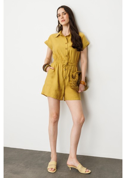 Beli Lastikli Kısa Tulum-Safran fırsatları