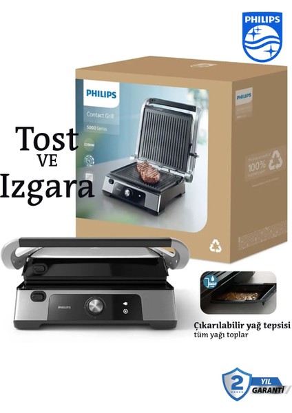 2200W Hızlı Pişirme Için Yüksek Güç, Çıkarılabilir Yapışmaz Plakalar 5000 Serisi Izgara ve Tost Makinesi Inox Paslanmaz Gövde