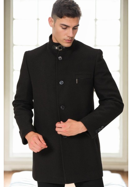 PLT9367 Dewberry Erkek Palto-Düz Siyah