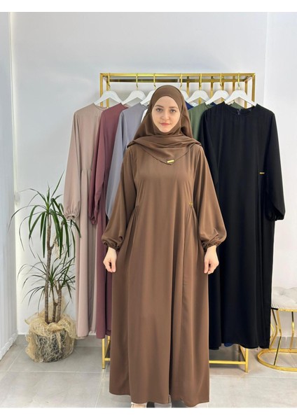 Ferace & Abaya Sufle Takım ,yandan Robalı Elbise .hac ve Umre Için Uygundur Kahve Rengi