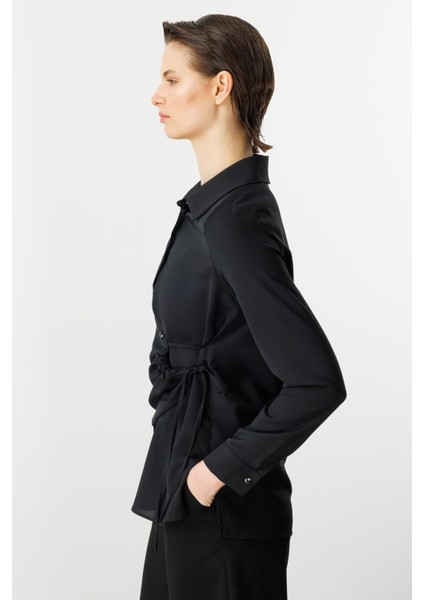 Ip Detaylı Gömlek-Siyah fırsatları