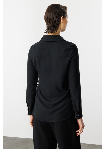 Ip Detaylı Gömlek-Siyah