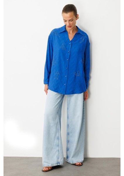 Taş Detay Desenli Gömlek-Sax