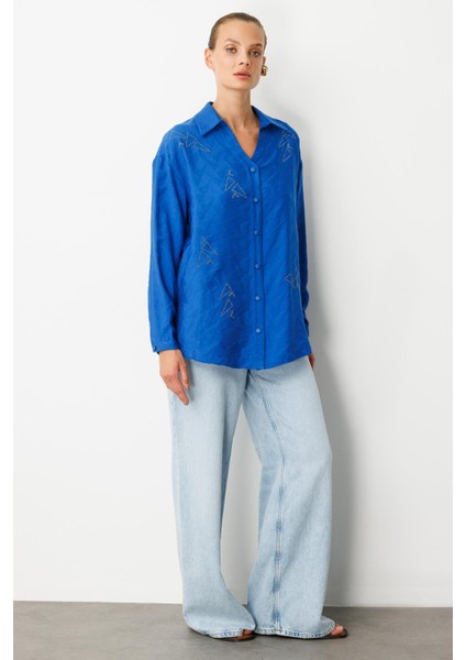 Taş Detay Desenli Gömlek-Sax modelleri