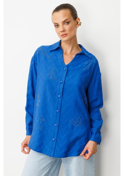 Taş Detay Desenli Gömlek-Sax fırsatları