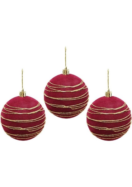 Kadife Yılbaşı Topu – Altın Simli Çam Ağacı Süsü Bordo 8 cm 3'lü fiyatları