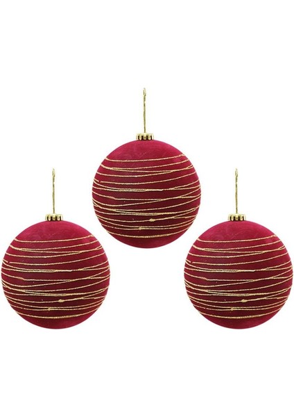 Kadife Yılbaşı Topu – Altın Simli Çam Ağacı Süsü Bordo 10 cm 3'lü fiyatları