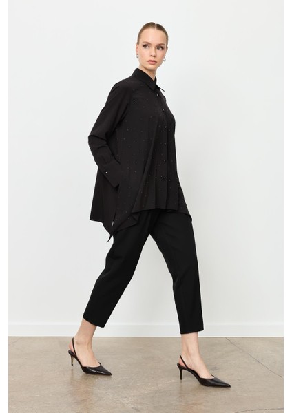 Taş Düğme Asimetrik Kesim Gömlek-Siyah modelleri