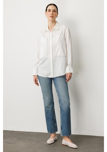 Zımba Detay Gömlek-Kemık