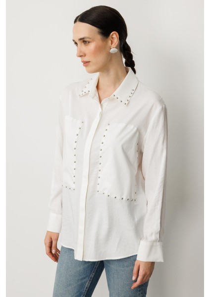 Zımba Detay Gömlek-Kemık fırsatları