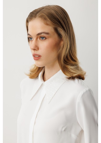 Payet Detaylı Gömlek-Kemık