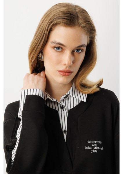 Eteği Çıkarılabilir Modal Gömlek-Siyah