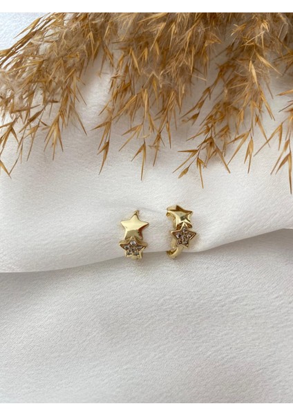 Minimal Yıldız Detaylı Halka Xupıng Çelik Küpe