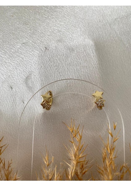 Minimal Yıldız Detaylı Halka Xupıng Çelik Küpe modelleri