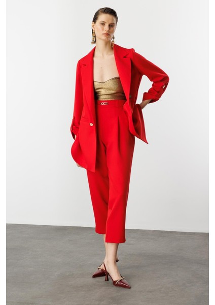 Katlanabilir Kol Detaylı Uzun Ceket-Kırmızı modelleri