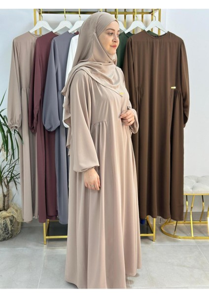 Yandan Büzgülü Elbise Sufle Esarp Takım Jilbab,abaya,hijab ( Hac ve Umre Için Uygundur) Bej indirimleri
