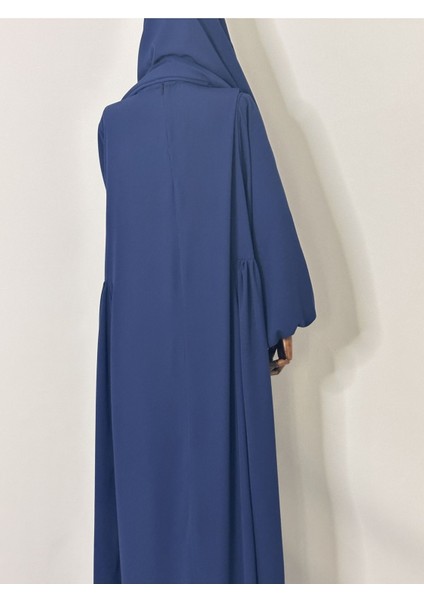 Yandan Robalı,tesettür Bol Elbise,hac ve Umre Için Uygundur Medine Ipegi Kumas Acık Lacıvert fiyatları