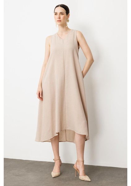 Kolsuz V Yaka Rahat Kesim Elbise-Taş fiyatları