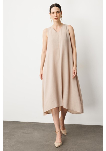 Kolsuz V Yaka Rahat Kesim Elbise-Taş modelleri