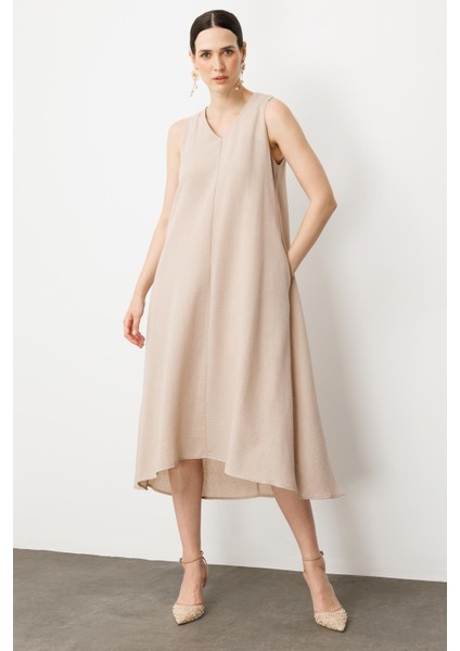 Kolsuz V Yaka Rahat Kesim Elbise-Taş fırsatları