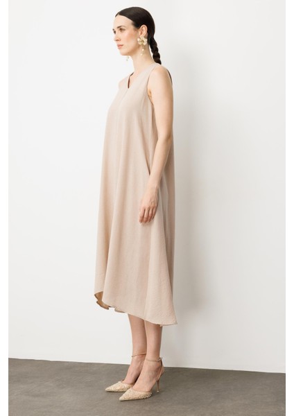 Kolsuz V Yaka Rahat Kesim Elbise-Taş indirimleri