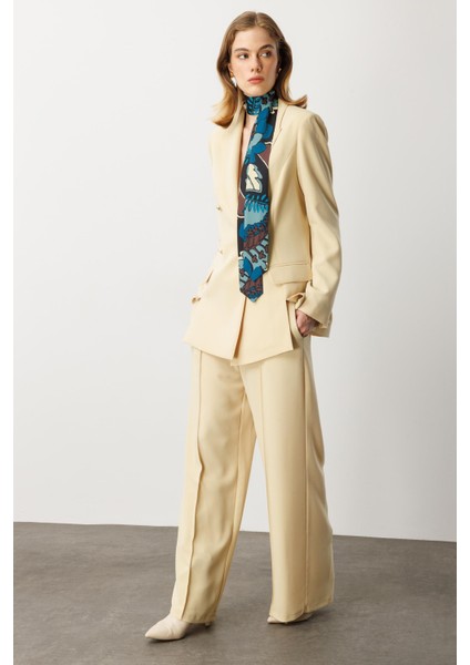 Fular Detaylı Kruvaze Ceket-Sarı fiyatları