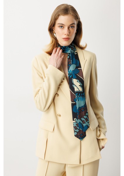 Fular Detaylı Kruvaze Ceket-Sarı indirimleri