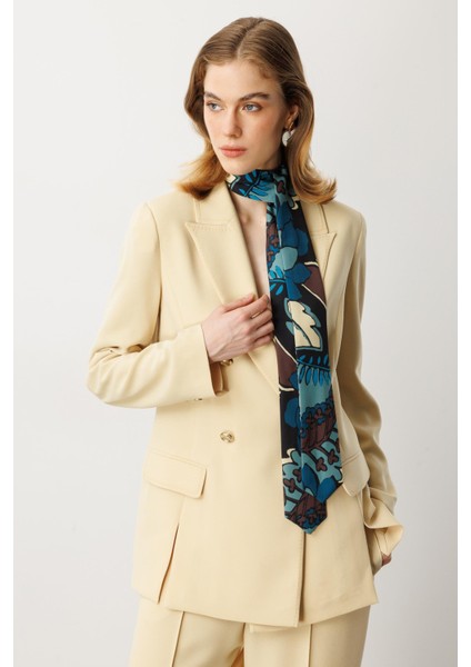 Fular Detaylı Kruvaze Ceket-Sarı