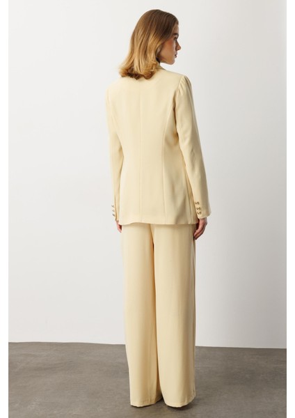 Fular Detaylı Kruvaze Ceket-Sarı