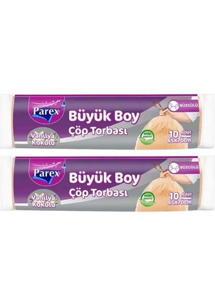 Büzgülü 10'lu Çöp Torbası Vanilya Kokulu Büyük Boy 65 x 70 cm Ikili Paket