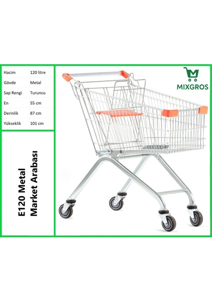 E120 Metal Market Alışveriş Arabası 120 Litre
