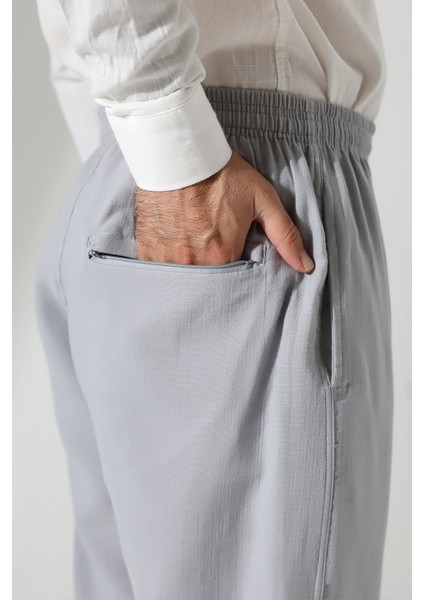 Erkek Lastikli Bel Cepli Hac Umre Müslin Pantolon - Gri (Ans) indirimleri
