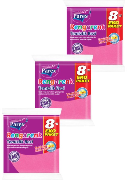Rengarenk 8'li Temizlik Bezi Üçlü Paket