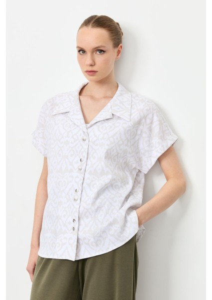 Baskı Detaylı Gömlek-Bej