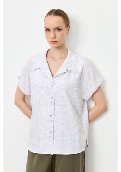 Baskı Detaylı Gömlek-Bej