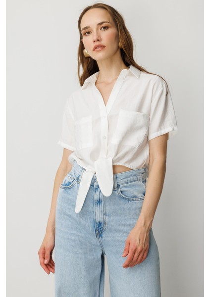 Bağlama Detaylı Kısa Gömlek-Ekru modelleri